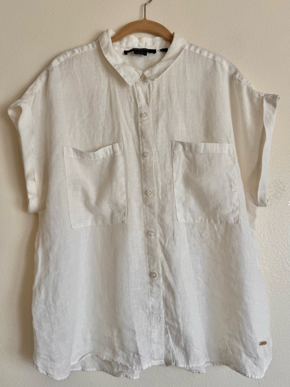 Marc New York White Short-Sleeve Linen Button-Down Boxy Coastal Shirt